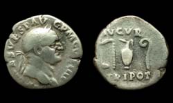 Vespasian, Denarius, Augur with Priestly Implements reverse